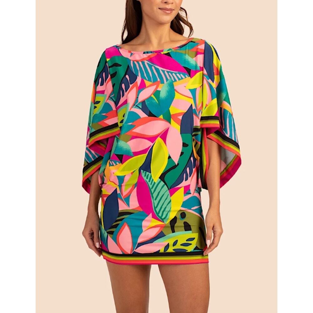 Trina Turk Rainforest Tropical Palm Print Swim Tunic Dress Beach Coverup Size M
